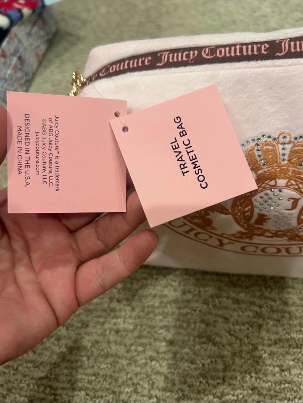 Juicy Couture Light Pink Velvet Cosmetic Pouch with Gold Crest